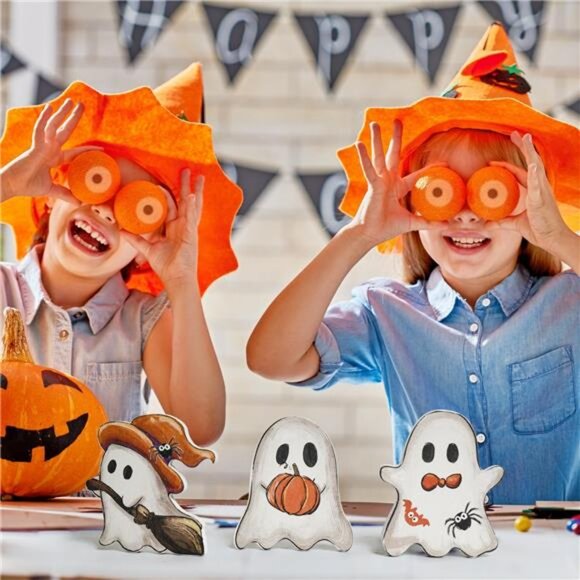 3 Pcs Wooden Blocks Signs, Happy Halloween Ghost Tiered Tray Decorations - Picture 4 of 7